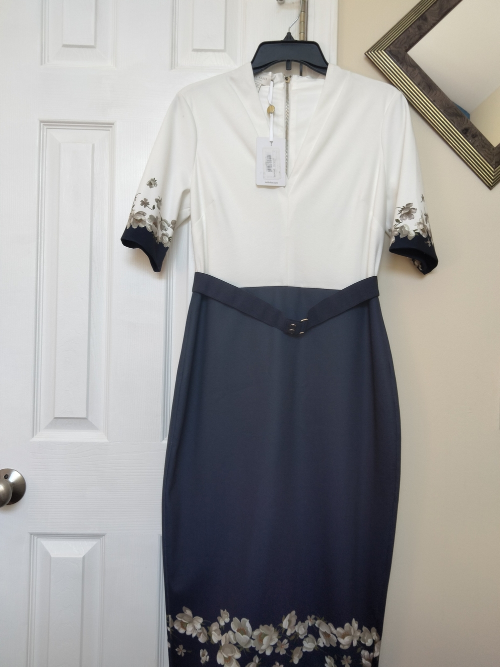 Ted Baker Floral Midi Dress in White & Black US 8-10 NWT